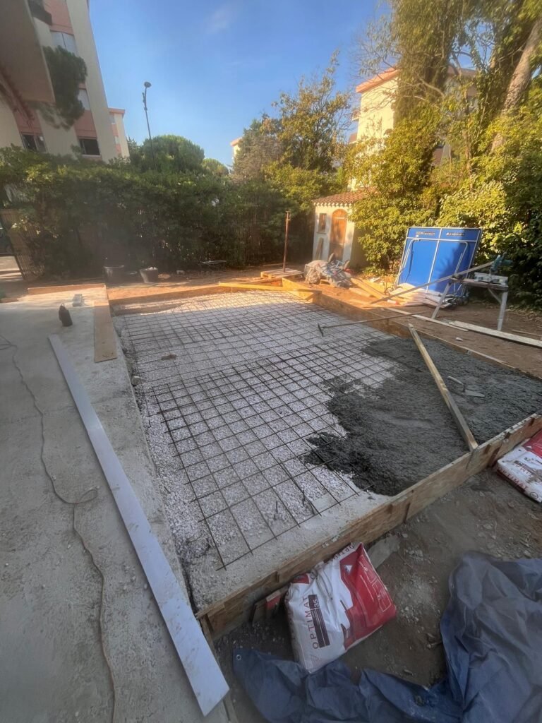 Coffrage ferraillage dalle béton terrasse